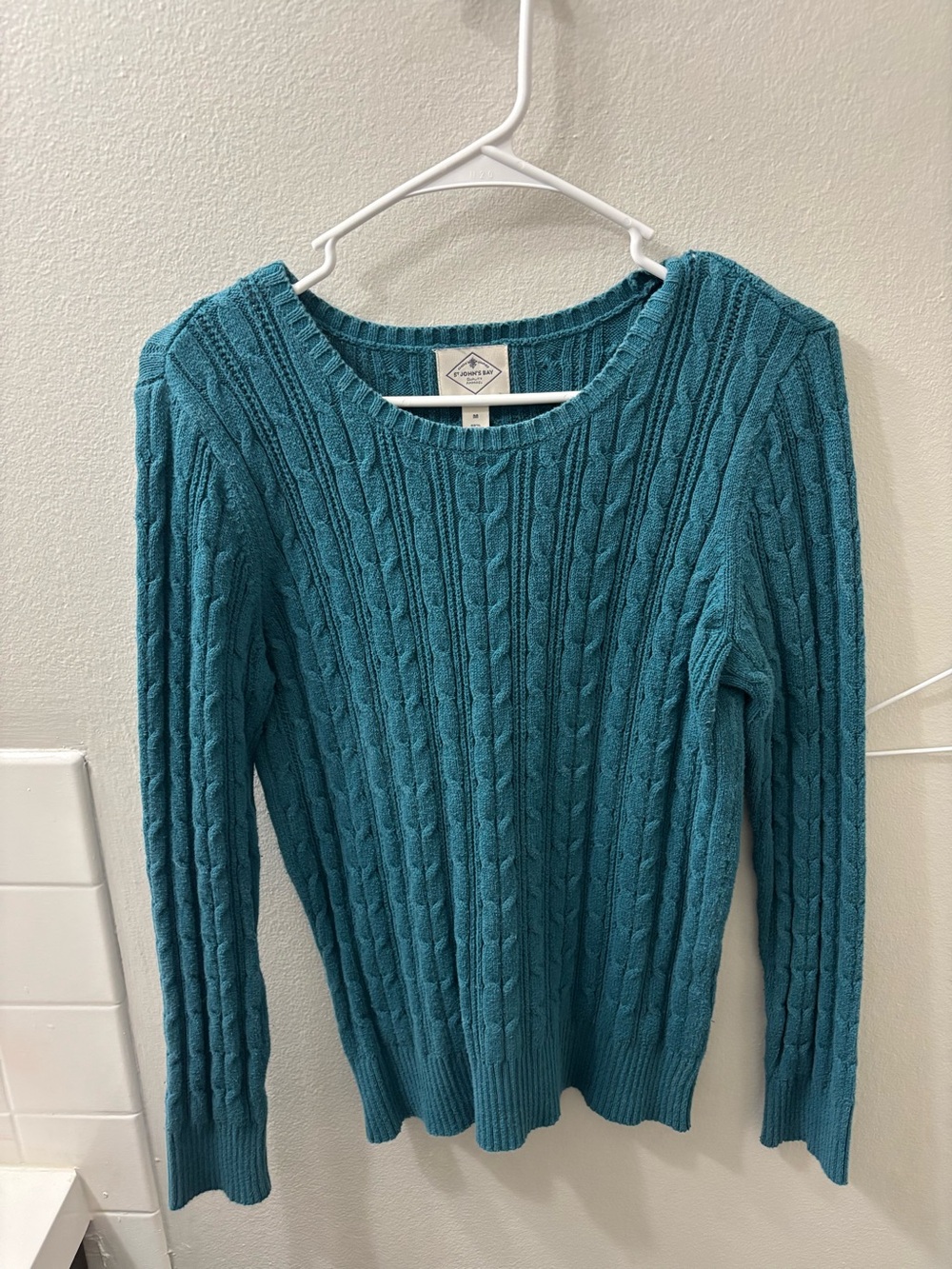 St. John's Bay Teal Cable Crew Neck Sweater